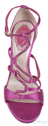Rene Caovilla Pink Satin Crystal Serpent  Heels