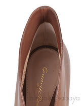 Vitello Luggage Tan Peep Toe Heels