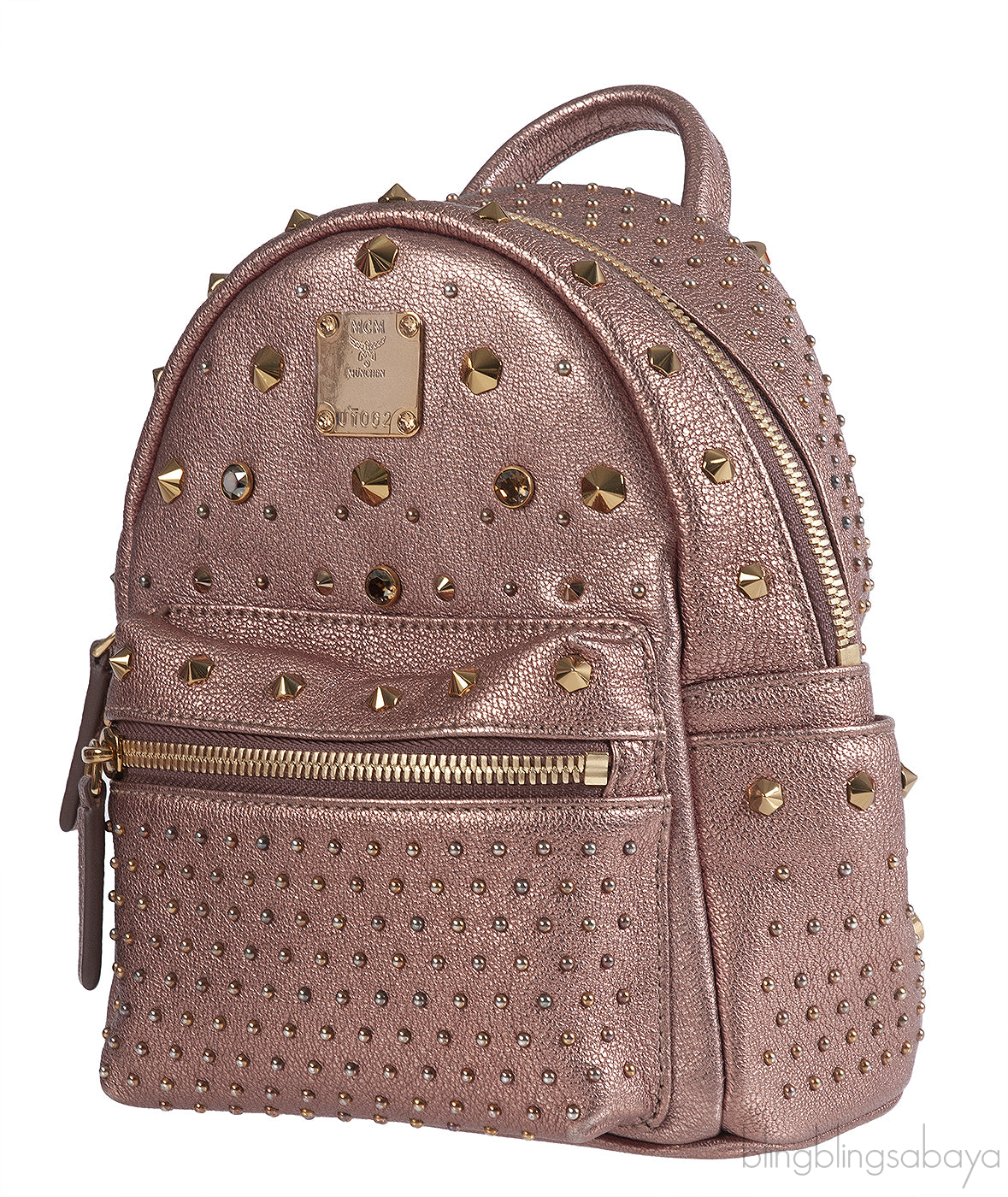 Metallic Leather Studded Mini Backpack