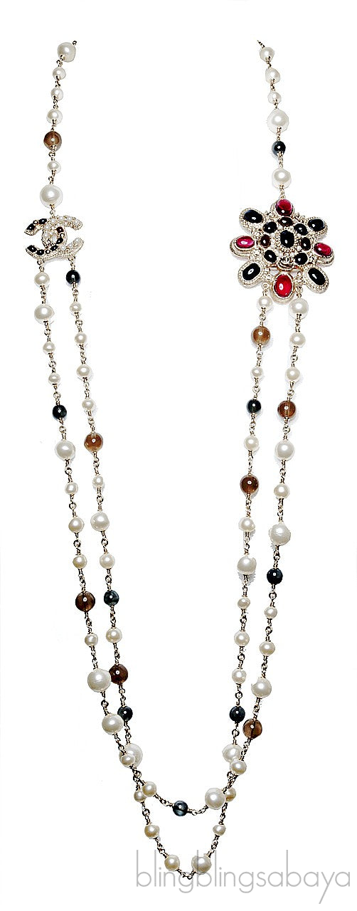 Multi-Color Stones & Pearl Long Neck.