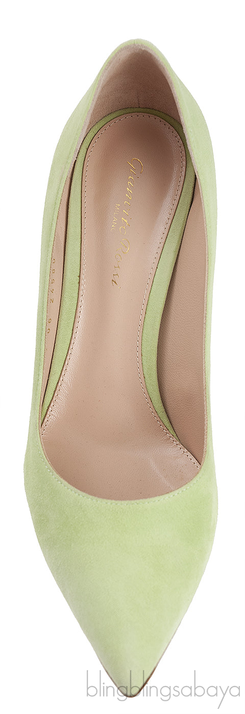 Apple Green Suede Pointed Toe Heels