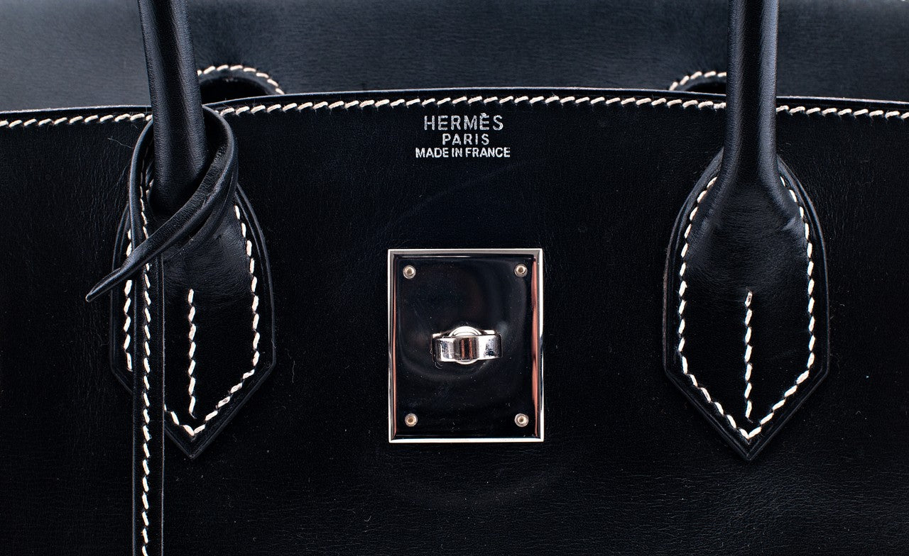 Birkin 30 Black Box Beige Stitching