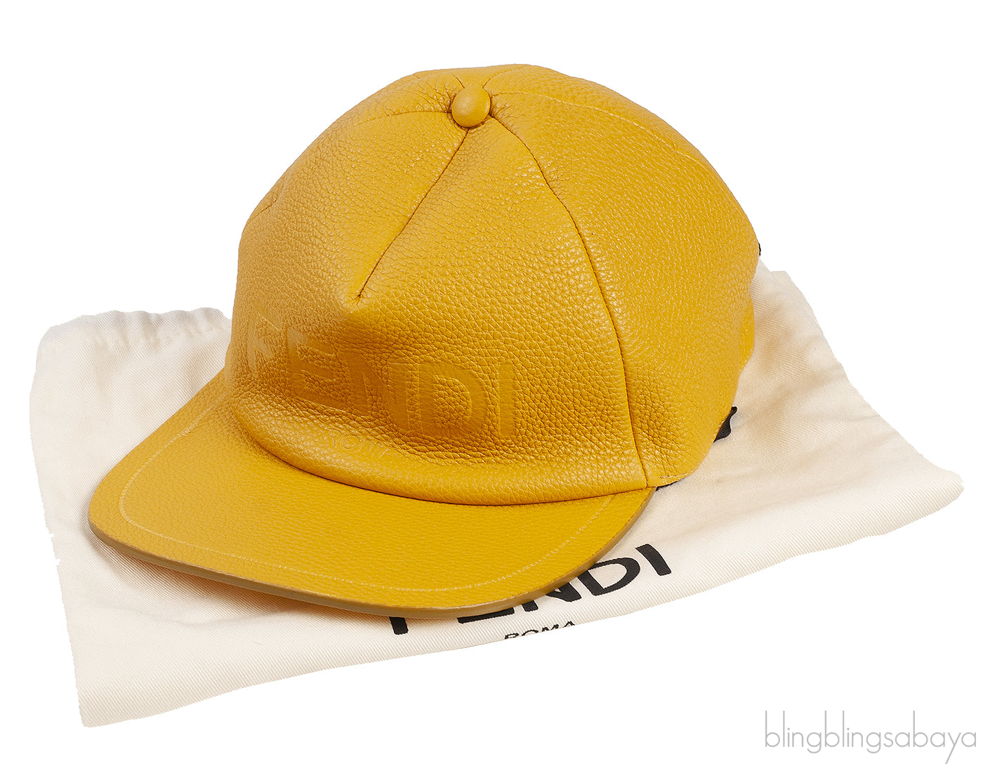 Yellow Logo Leather Baseball Cap