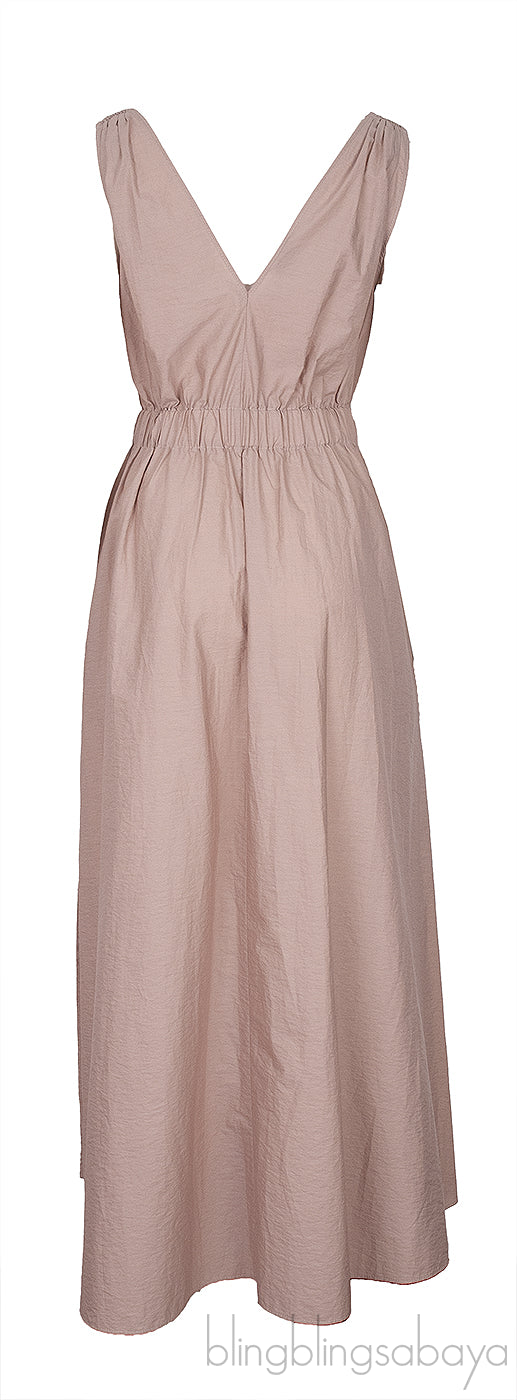 Nude Poplin Monili Shoulder Belted Midi Dress