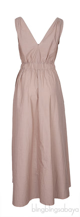 Nude Poplin Monili Shoulder Belted Midi Dress