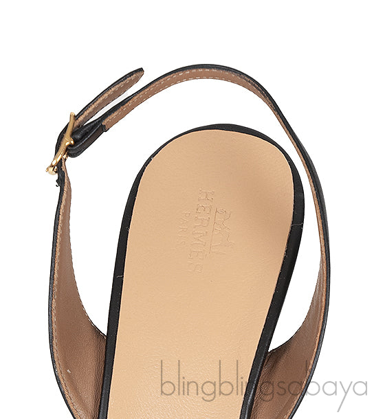 Hermes Black Night 70 Slingback Sandals