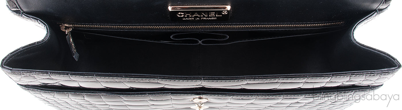 Black Patent Crocodile Flap Bag