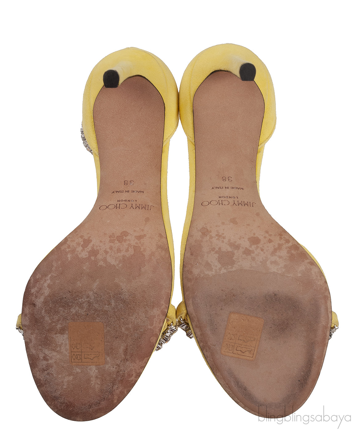 Jimmy Choo Shiloh Yellow Suede Crystal Heels