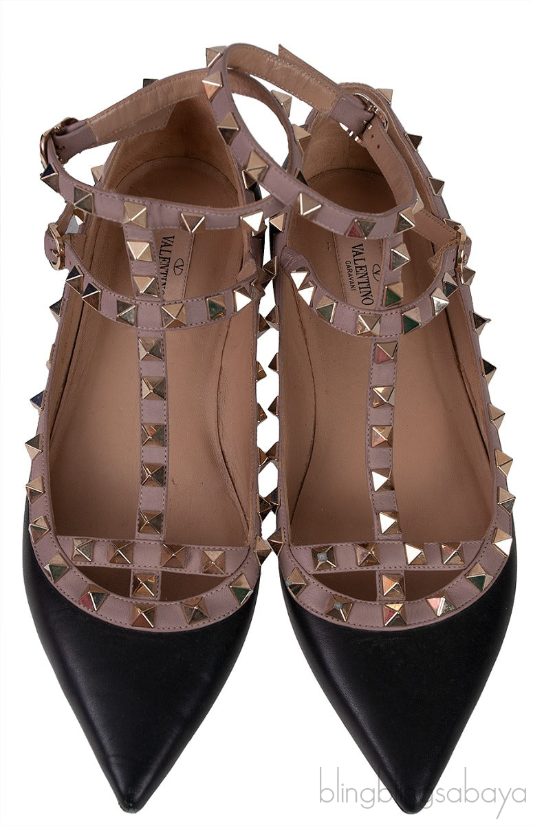 Black Matte Rockstud Flat Ballerina