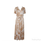 Beige Printed Belted Dress
