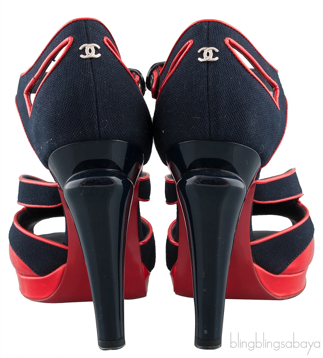 Blue Red Trim Leather Heels
