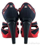 Blue Red Trim Leather Heels