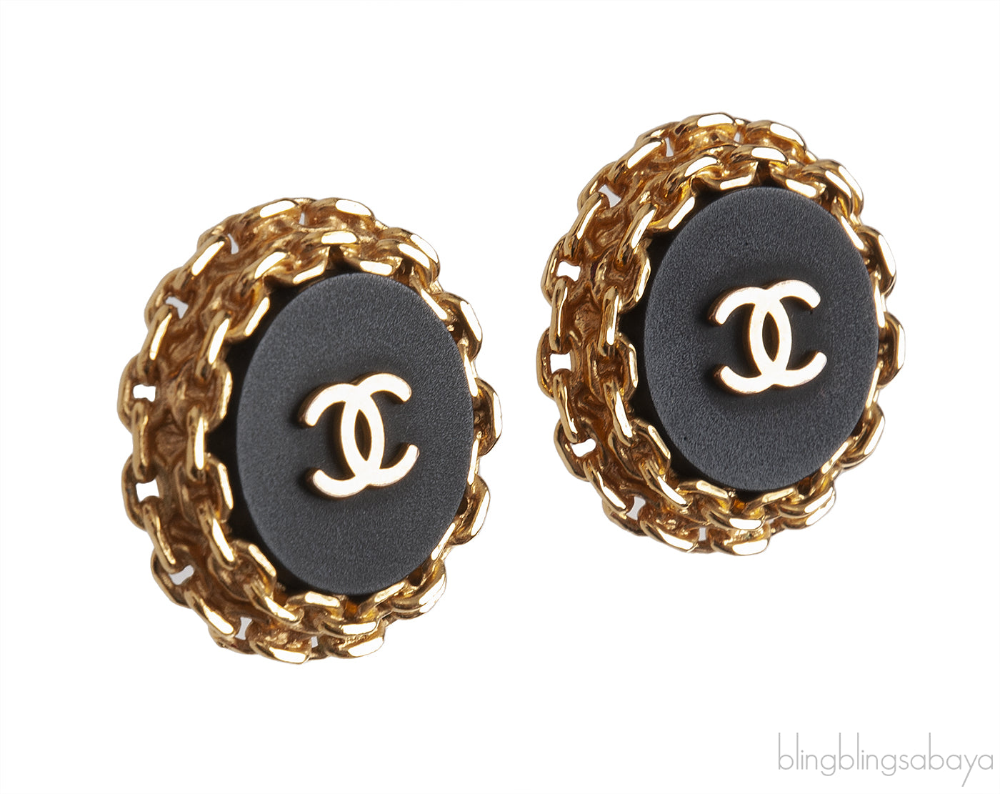 Vintage Chain CC Button Gold Plated Clip-on Earrings