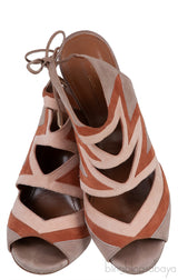 Tri-color Suede Peep Toe Sandals