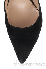 Suede Pointed Toe Black Heels