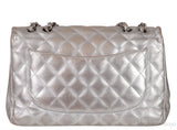 Chanel Silver Quilted Classic Jumbo Flap Bag PHW