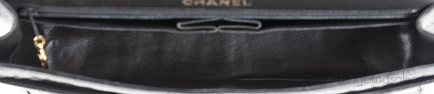 Vintage Black Patent Crocodile Medium Double Flap Bag GHW