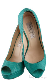 Green Snakeskin Peep Toe Heels