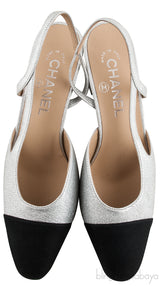 Silver Metallic Cap Toe Slingback