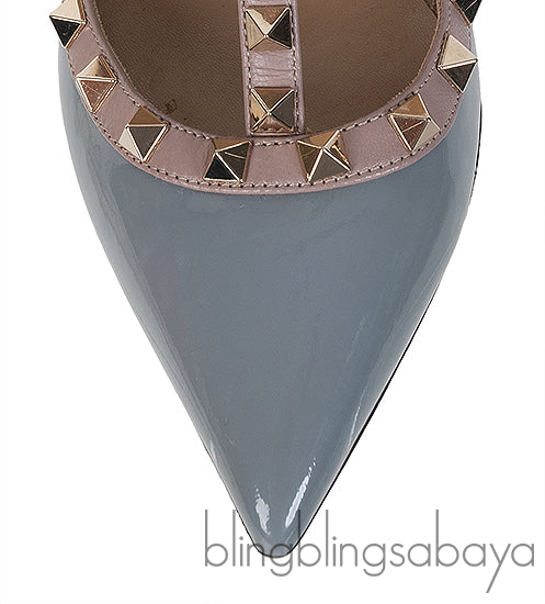 Valentino Garavani Blue Grey Patent Rockstuds Heels