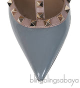 Valentino Garavani Blue Grey Patent Rockstuds Heels