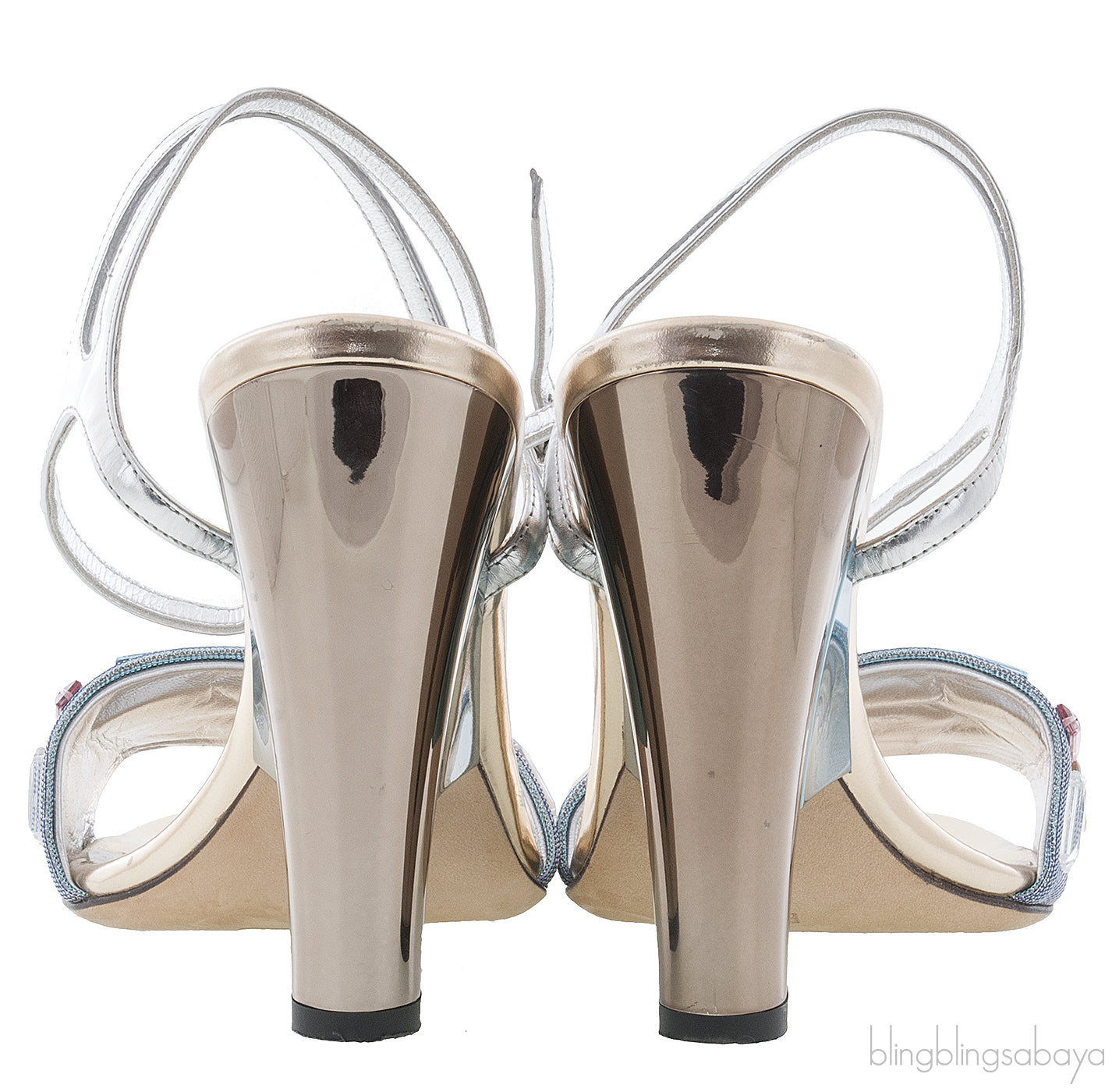 Sculpture Silver Metallic Crystal Sandals