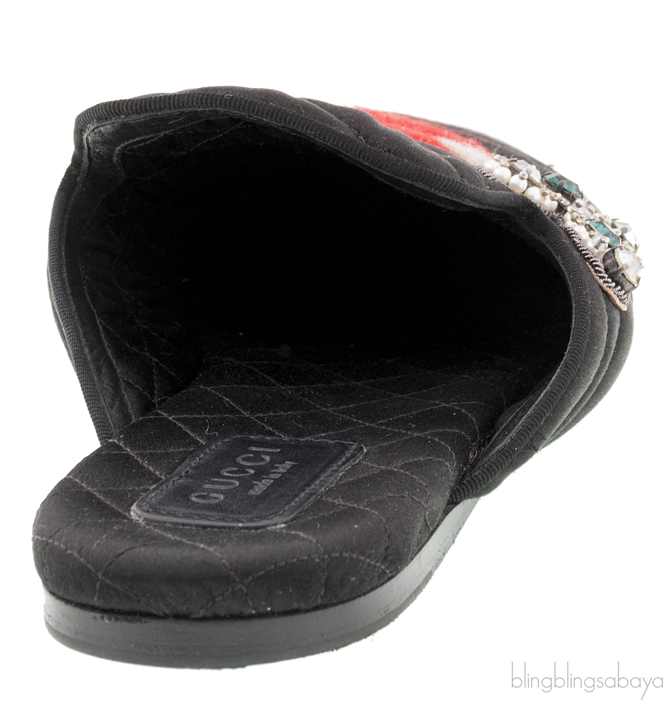 Black Quilted Satin Heart Slipper