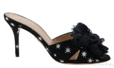 Black Floral Crystal Mule