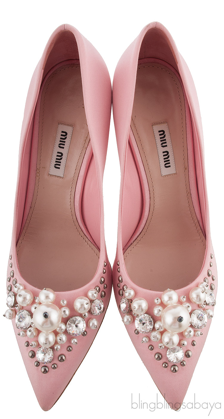 Embellished Pink Satin Pump