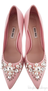 Embellished Pink Satin Pump