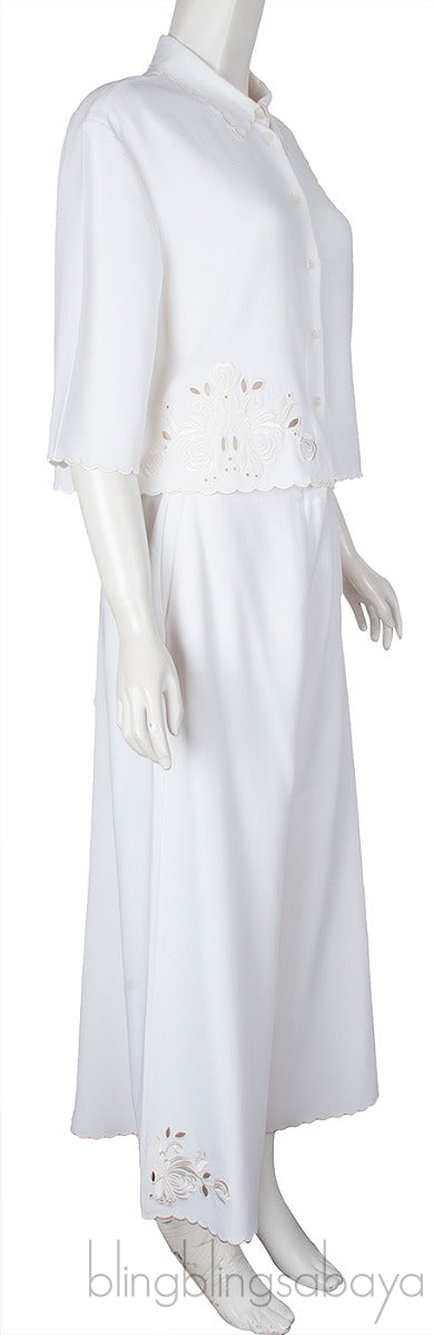 Off-White Embroidered Top & Wide Leg Pants