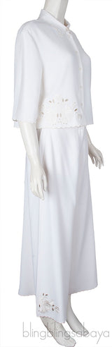 Off-White Embroidered Top & Wide Leg Pants
