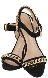 Black Suede Chain Wedge Sandals