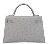 Kelly 20 Mini II Sellier Gris Perle Ostrich GHW