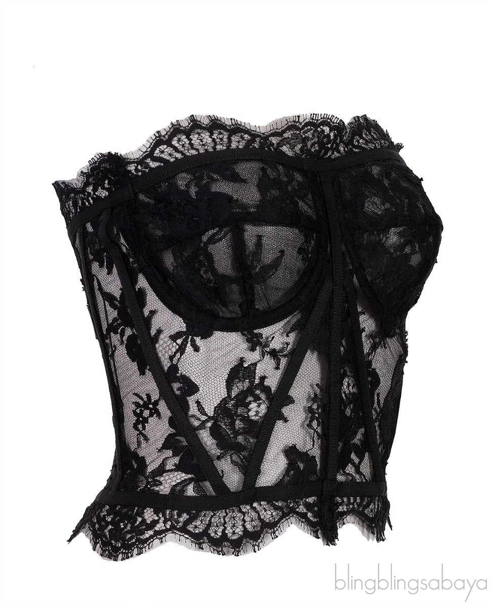 Grosgrain-trimmed Lace Bustier Top