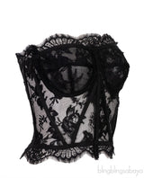 Grosgrain-trimmed Lace Bustier Top