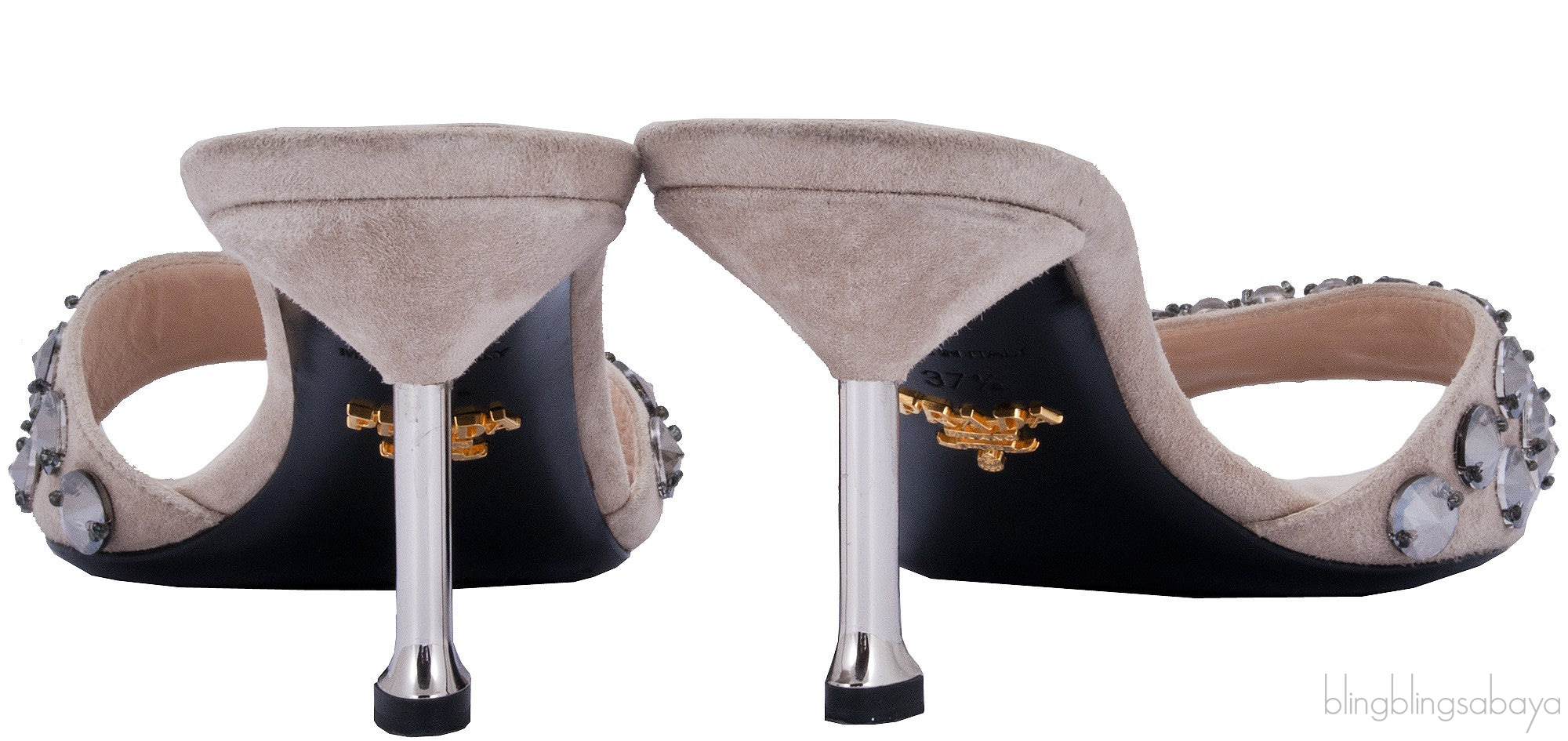 Suede Crystal Mid-heel Sandals