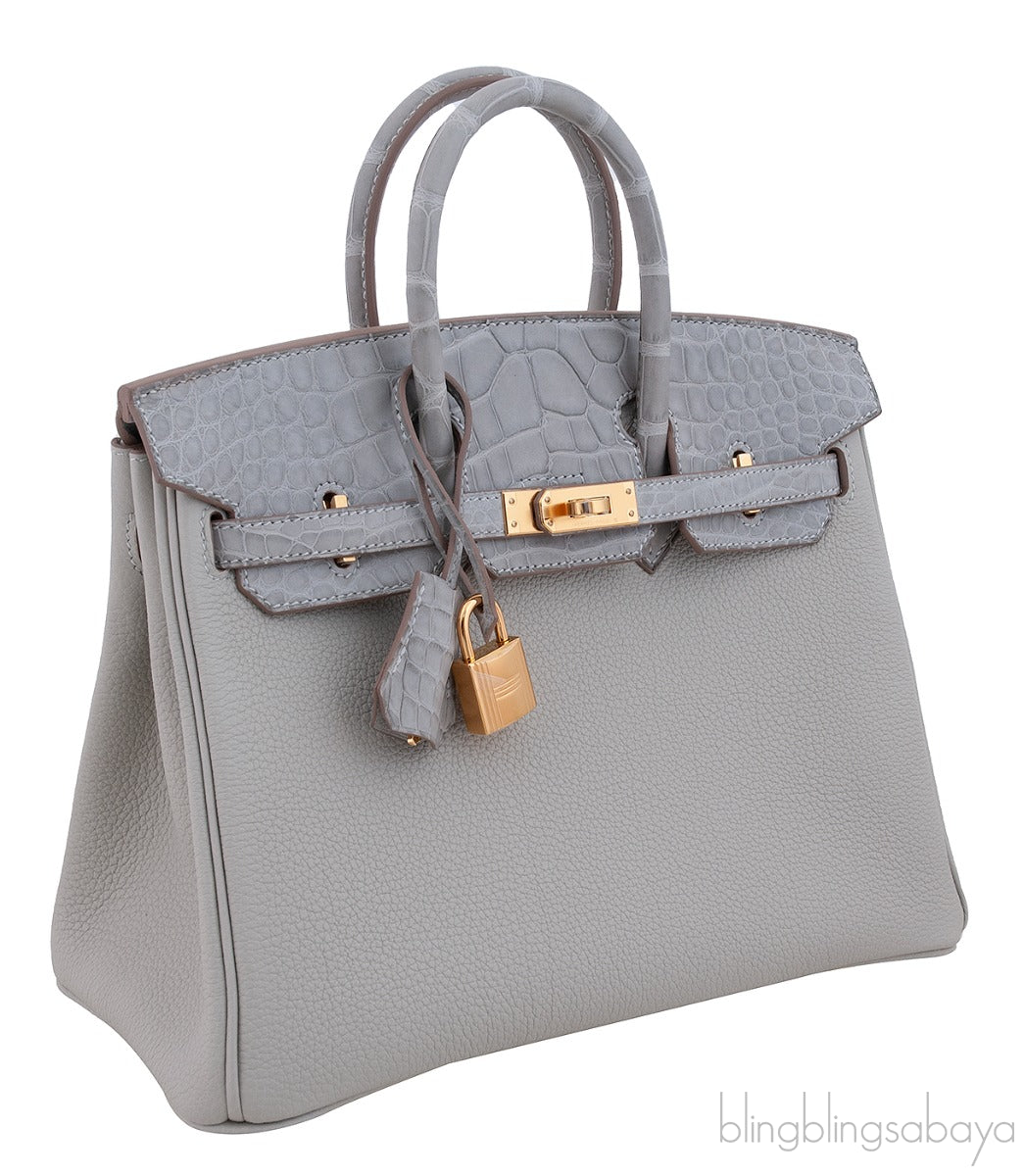 Birkin 25 Touch Grey Perle Crocodile Matte Togo GHW