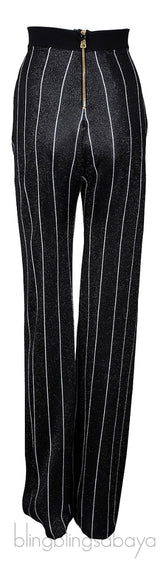 Black Stripe Knit Stretch Trouser