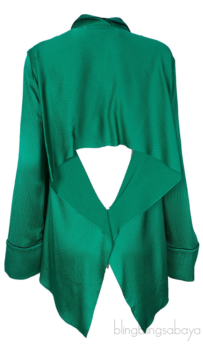 Green Cut-out Back Long Sleeve Shirt