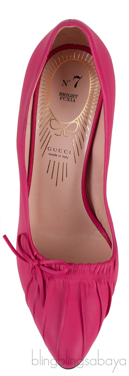 Bright Fuchsia Nappa Leather Decollete Bow Pumps