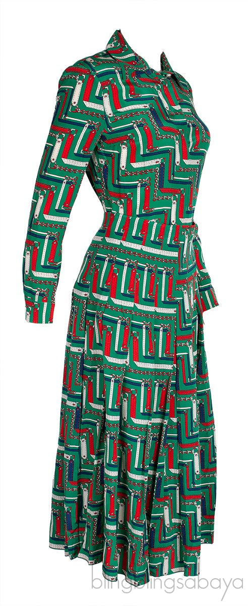 Green Printed Shirt & Pleated Skirt