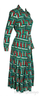 Green Printed Shirt & Pleated Skirt