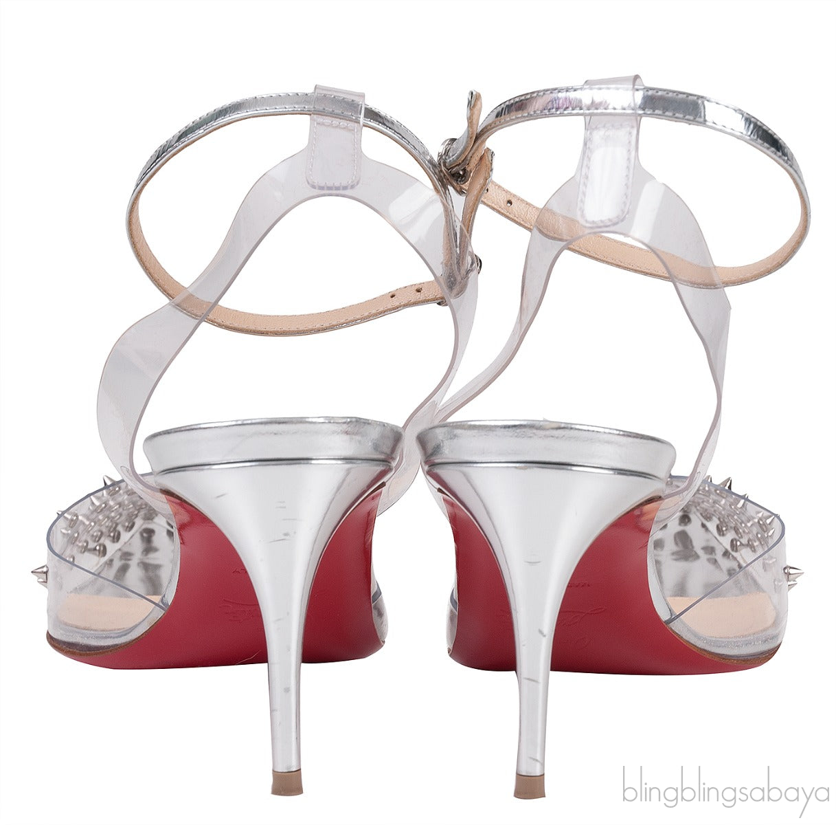 Spikoo Silver PVC Slingback Heels