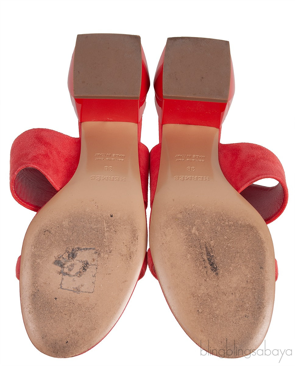 Hermes Suede Red Coral Sandals