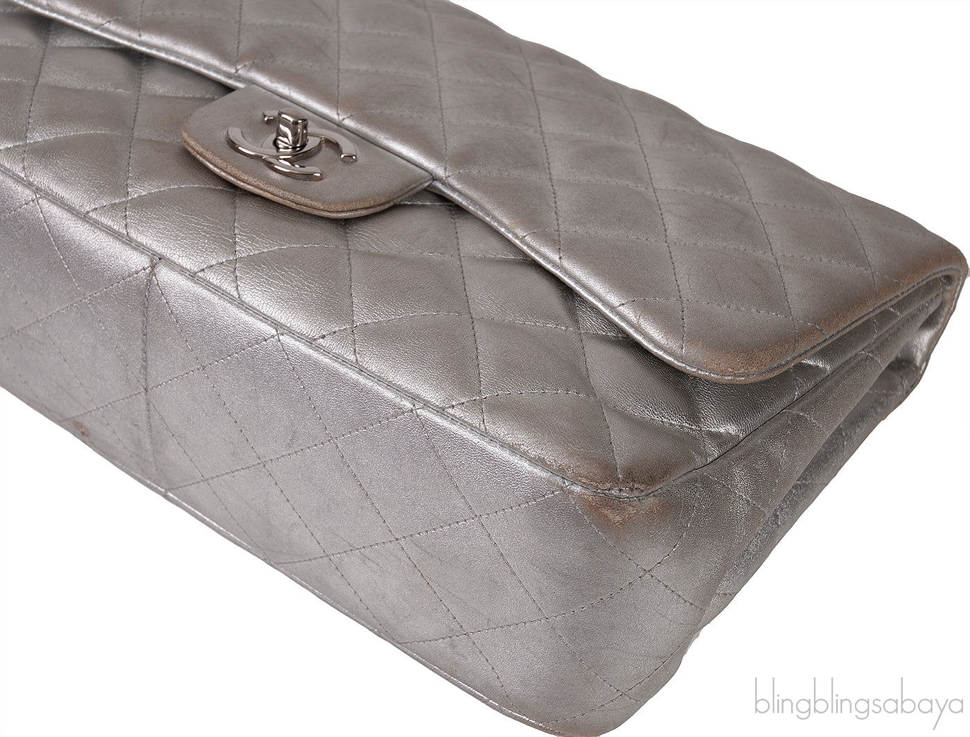 Chanel Silver Quilted Classic Jumbo Flap Bag PHW