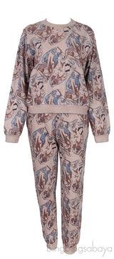 Light Brown Printed Cotton Blend Sweatshirt and Jogger