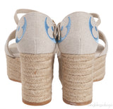 Light Blue/Beige Canvas Monogram Starboard Espadrille Wedge Sandals
