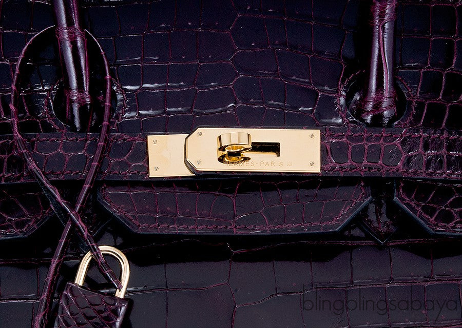 Birkin 35 Patent Prune Crocodile