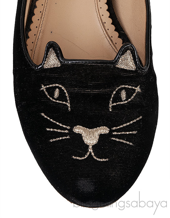 Kitty Black Velvet Flat Shoes